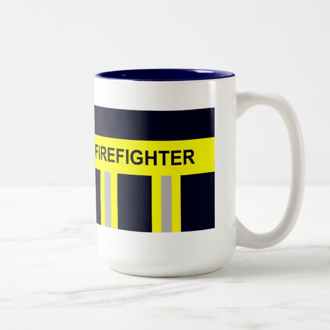 Caneca De Café Em Dois Tons Feuerwehr Symbol Uniform Blau Zweifarbige Tasse (Direita)