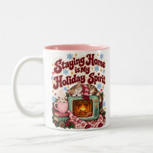 Caneca De Café Em Dois Tons Ficar em Casa é Meu Espírito de Férias de Natal Ca