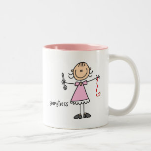 Caneca De Café Em Dois Tons Figura de Costureira em Pauzinhos
