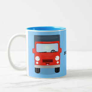 Caneca De Café Em Dois Tons Figura de desenho animado de caminhão vermelho-bra