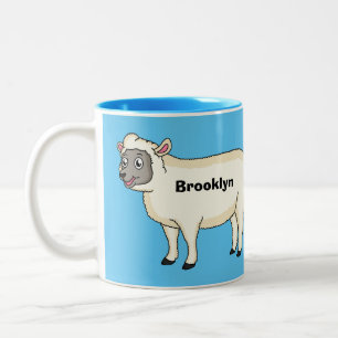 Caneca De Café Em Dois Tons Figura de desenho animado de ovelhas bonitas e fel