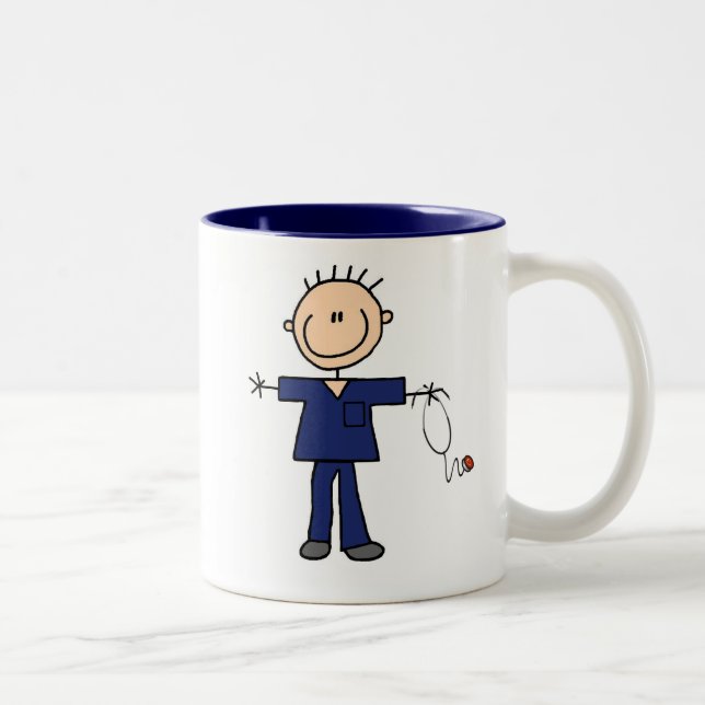 Caneca De Café Em Dois Tons Figura masculina enfermeira da vara - azul (Direita)