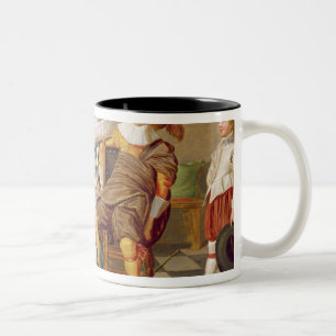 Caneca De Café Em Dois Tons Figuras elegantes que deleitam-se em uma mesa
