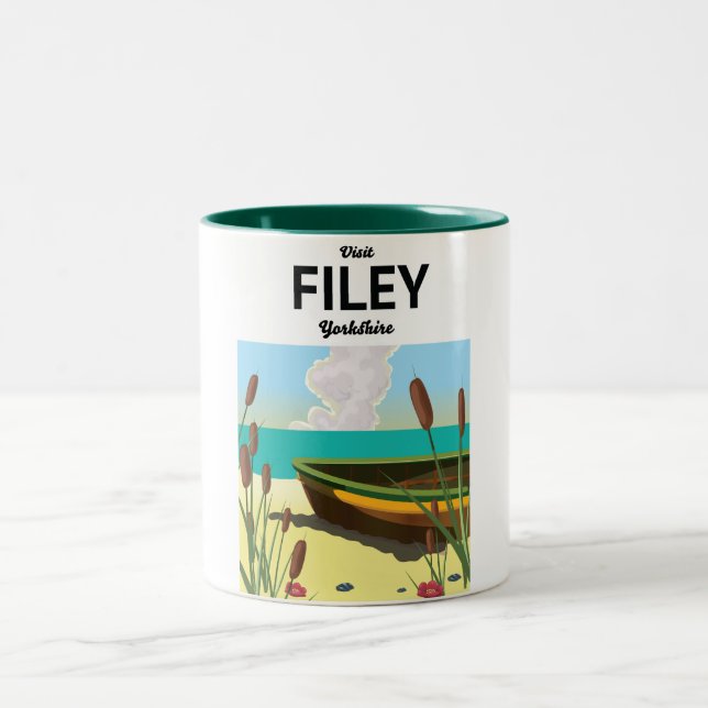 Caneca De Café Em Dois Tons Filey, Yorkshire Seaside poster de viagens (Centro)
