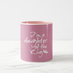 Caneca De Café Em Dois Tons Filha do rei Bíblia Citação Cor-de-rosa