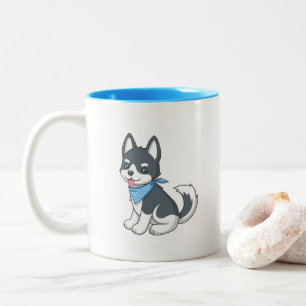 Caneca De Café Em Dois Tons Filhote de cachorro Husky de desenho animado fofo