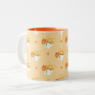 Caneca De Café Em Dois Tons Filhote de Corgi Romântico e Fofo