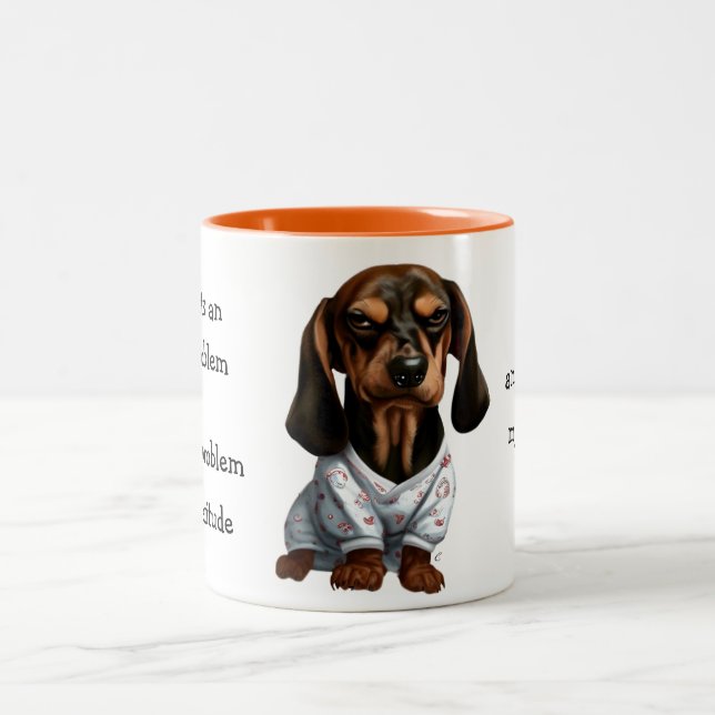 Caneca De Café Em Dois Tons Filhote de Dachshund com Mau Comportamento (Centro)