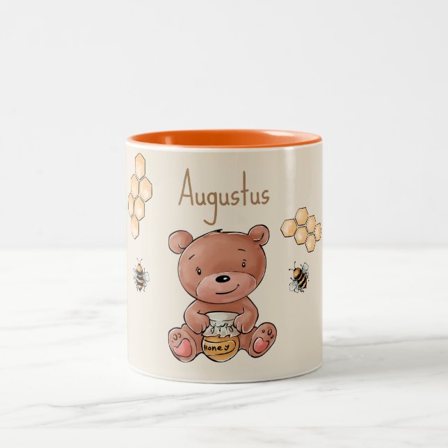 Caneca De Café Em Dois Tons Filhote de Urso Mel Cute (Centro)