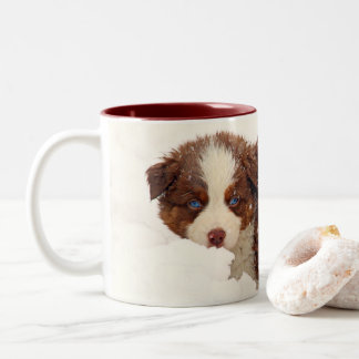 Caneca De Café Em Dois Tons Filhotes de cachorro australianos do pastor