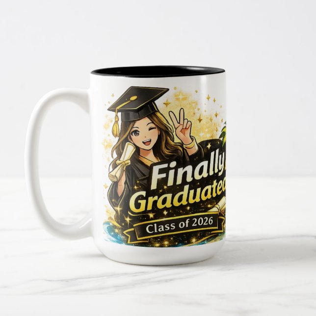 Caneca De Café Em Dois Tons Finally Graduated Mug Class of 2026 Gift  (Esquerda)
