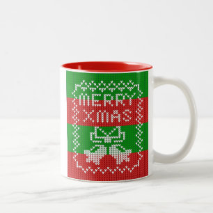 Caneca De Café Em Dois Tons Fios de jingelas com estrutura de suéter febril