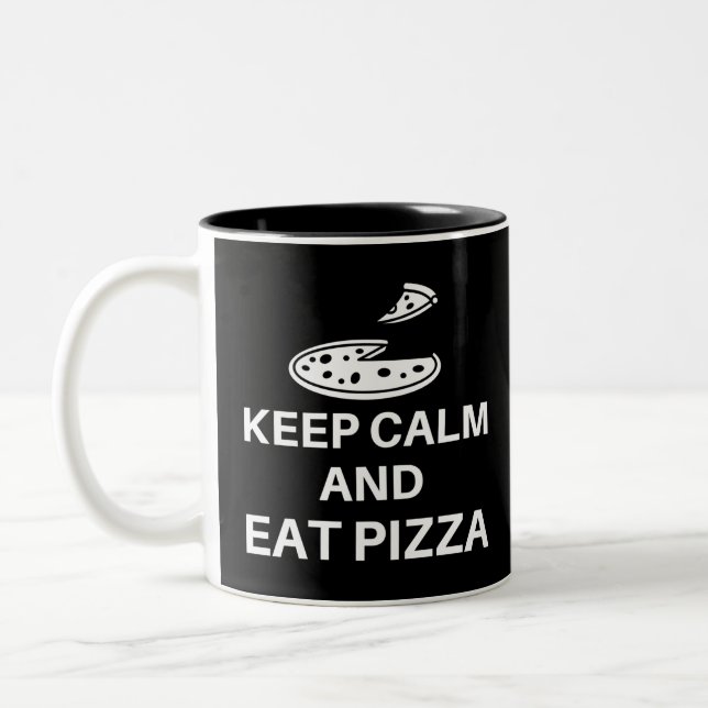 Caneca De Café Em Dois Tons Fique Calmo E Coma Pizza (Esquerda)