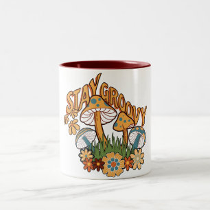 Caneca De Café Em Dois Tons Fique Groovy Cogumelo Retro