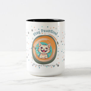 Caneca De Café Em Dois Tons Fique Pawsitivo Minimalista / Gato / Encorajamento