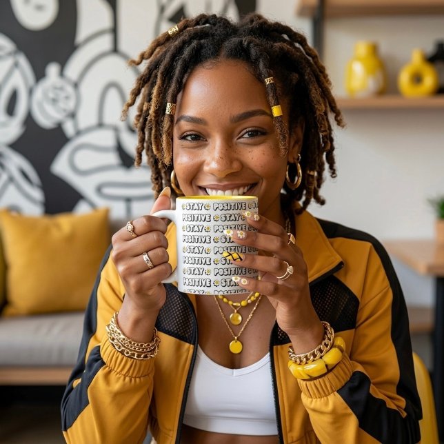 Caneca De Café Em Dois Tons Fique Positivo (Criador carregado)