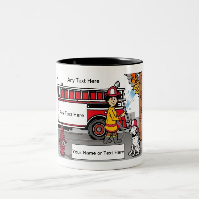 Caneca De Café Em Dois Tons Fire Fighter - Male Cartoon by PrintedPerfection (Centro)