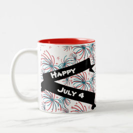 Caneca De Café Em Dois Tons Fireworks 4 de julho Stars Doodles Banner
