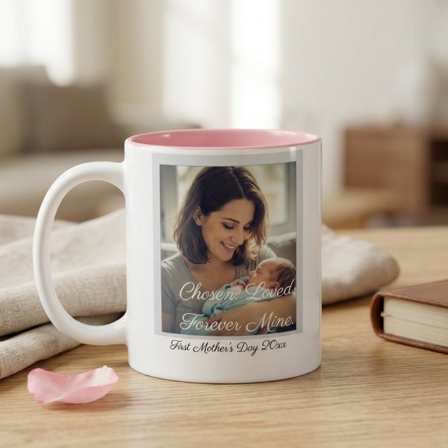 Caneca De Café Em Dois Tons First Mother's Day After Adoption Personalized (Criador carregado)