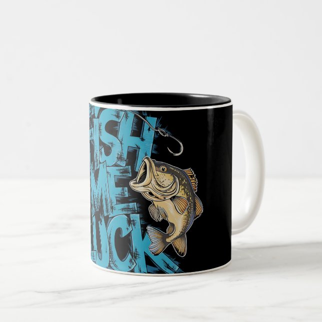 Caneca De Café Em Dois Tons Fish Me Luck Graffiti Bass Art (Frente Esquerda)