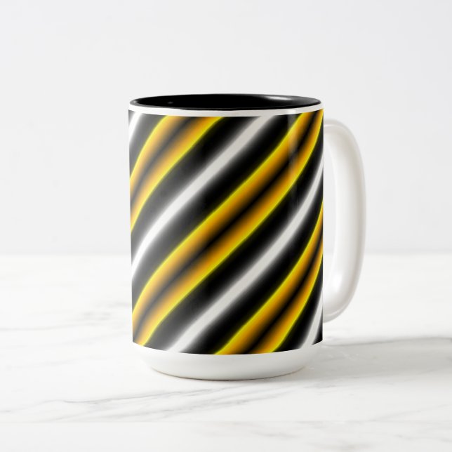 Caneca De Café Em Dois Tons Fita-arco-íris branca-preta amarela (Frente Esquerda)
