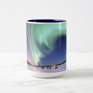 Caneca De Café Em Dois Tons Fita chique da aurora boreal do fulgor do jade das