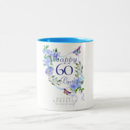 Caneca De Café Em Dois Tons Fita de Rosa Azul Aniversário 60 anos