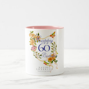 Caneca De Café Em Dois Tons Fita de Rosa Dourada 60º Aniversário