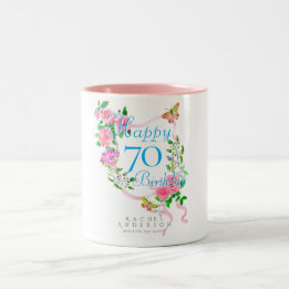Caneca De Café Em Dois Tons Fita de Rosa Rosa Aniversário de 70 anos