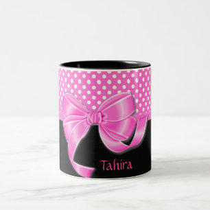 Caneca De Café Em Dois Tons Fita rosa e Bolinhas