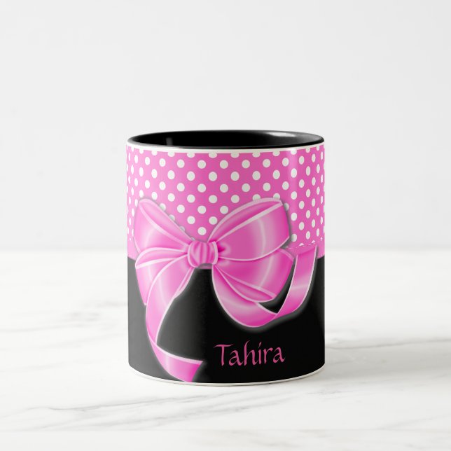 Caneca De Café Em Dois Tons Fita rosa e Bolinhas (Centro)