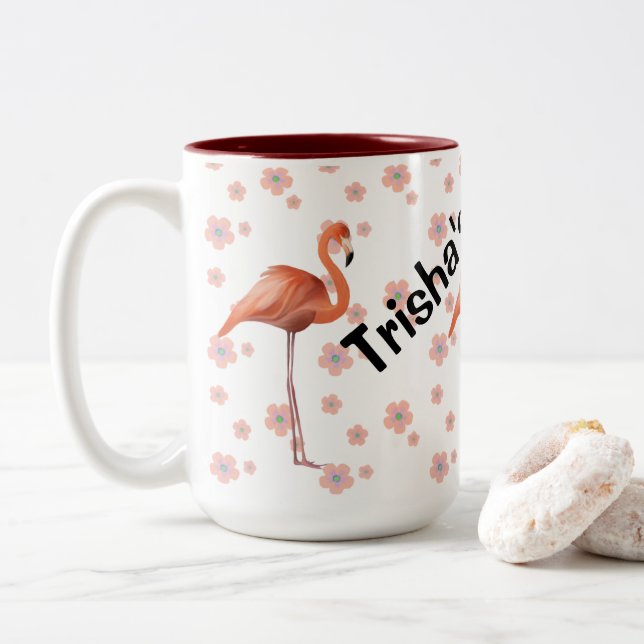 Caneca De Café Em Dois Tons Flamingo bonito personalizado  (Com Donut)