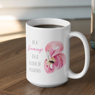 Caneca De Café Em Dois Tons Flamingo, Cor de Água Rosa Moderna, Com Citação