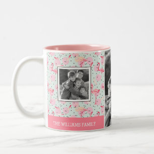 Caneca De Café Em Dois Tons Flamingo em fotos de família das bolinhas   com
