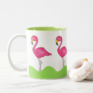 Caneca De Café Em Dois Tons Flamingo Flamingos Mug, Rosa Verde-Rosa, Rosa-Trop