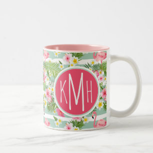 Caneca De Café Em Dois Tons Flamingos E Stripes  Monograma