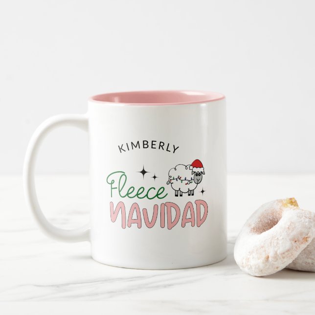Caneca De Café Em Dois Tons Fleece navidad, natal fofo personalizável (Com Donut)