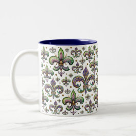 Caneca De Café Em Dois Tons Fleur de Lis Watercolor Mardi Gras Vibes