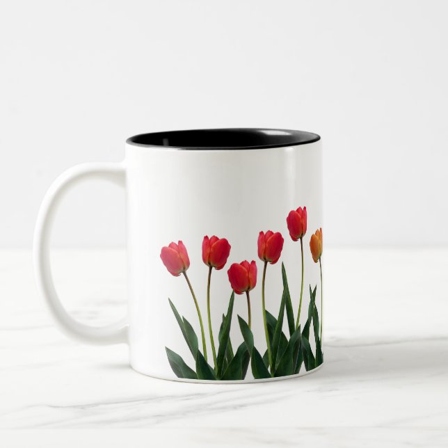 Caneca De Café Em Dois Tons Fleurs tulipes rouges (Esquerda)