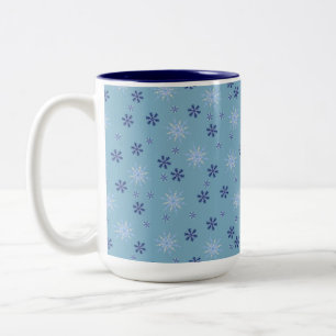 Caneca De Café Em Dois Tons Floco de neve azul e branco de inverno