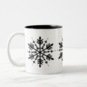 Caneca De Café Em Dois Tons Floco de Neve Minimalista Preto e Branco