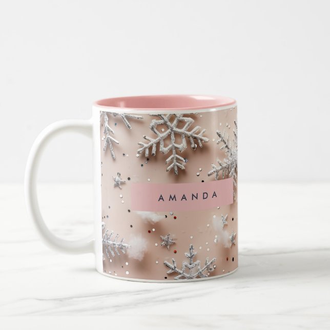 Caneca De Café Em Dois Tons Floco de Neve Personalizado com Brilho Prateado (Esquerda)