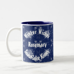 Caneca De Café Em Dois Tons Flocos de neve brancos em azul tradicional