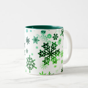 Caneca De Café Em Dois Tons Flocos de neve Caneca-Verdes do café cerâmico