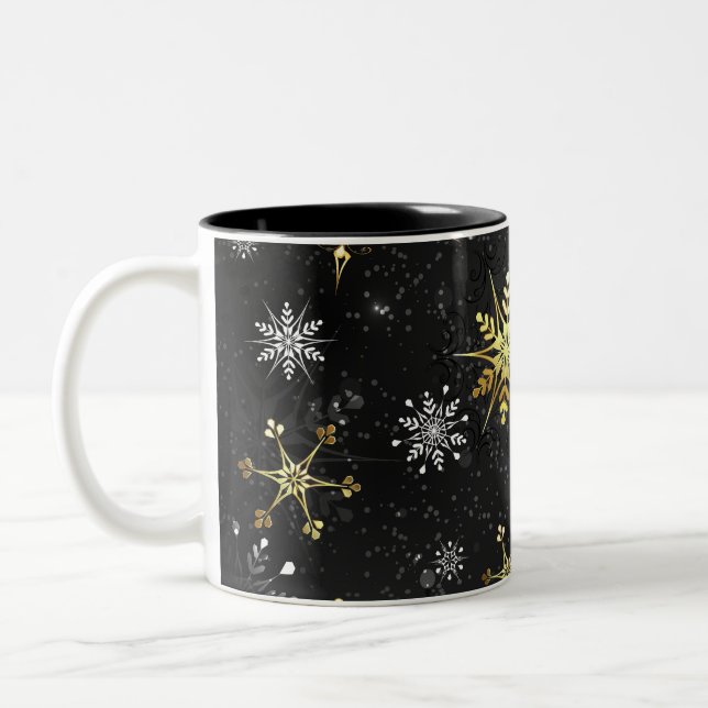Caneca De Café Em Dois Tons Flocos de neve do Ouro Xmas em preto (Esquerda)