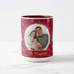 Caneca De Café Em Dois Tons Flocos de neve & feriado do vermelho de Frost