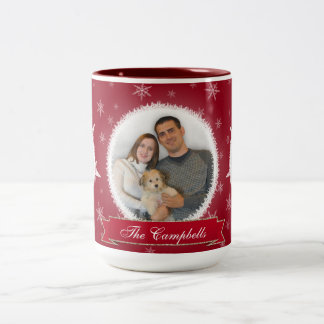 Caneca De Café Em Dois Tons Flocos de neve & feriado do vermelho de Frost