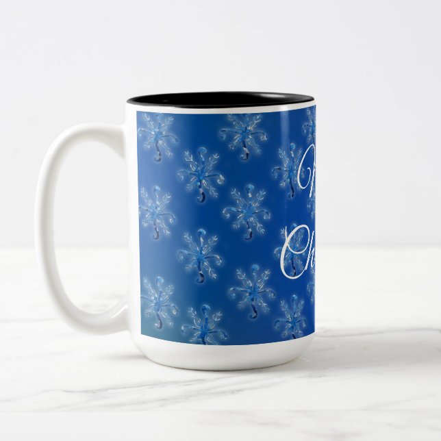 Caneca De Café Em Dois Tons Flocos de Neve Geométricos  (Esquerda)