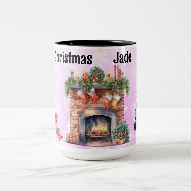 Caneca De Café Em Dois Tons Flocos de neve rosados (Centro)