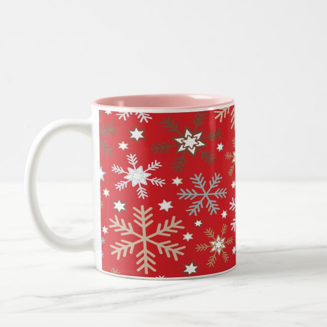 Caneca De Café Em Dois Tons Flocos de neve vermelhos (Esquerda)
